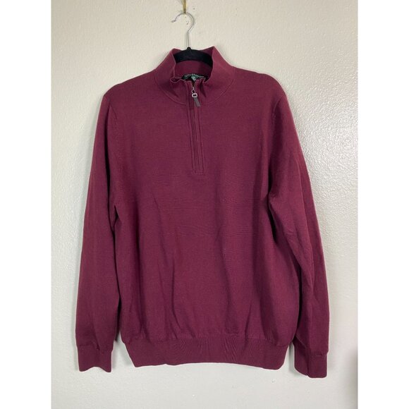 Fairway & Greene Italian Merino Wool Burgundy Quarter Zip Sweater Size Medium - Picture 15 of 16